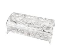 Tnfeeon Vintage Jewelry Box, Rustproof Alloy Trinket Storage Box with Engraved Pattern, Velvet Lining, 4 Stable Feet for Rings Earrings Necklaces on or Shelf (Silver Color)