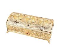 Tnfeeon Vintage Jewelry Box, Rustproof Alloy Trinket Storage Box with Engraved Pattern, Velvet Lining, 4 Stable Feet for Rings Earrings Necklaces on or Shelf (Gold Color)