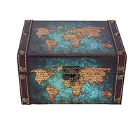 Tnfeeon Vintage Wooden Storage Box, European Style Wood Storage Box with Lid Wooden Keepsake Box Decorative box for Home or Office(Green Map)