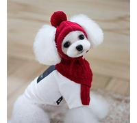 Tnfeeon Winter Pet Hat Scarf Set Soft Knitted Dog Christmas Costume with Plush Ball for Small Medium Dogs Under 16 Kilograms Red Gray Wool Warmth Guaranteed Adorable Woven Design Ideal (Red #07)
