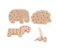 Tnfeeon Wood Lace Block, Hand Eye Coordination Threading Toy with Three Bright Animal Designs in Sustainable Beech Wood for Early Learners Promotes Fine Motor Skills Sensory Exploration