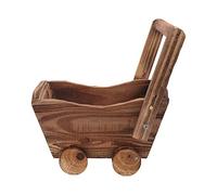 Tnfeeon Wooden Wheelbarrow Planter, Cedarwood Wagon Plant Stand with 4 Wheels and Handle, Rustic Flower Pot Display for Indoor Outdoor Garden Patio Balcony Desk Shelf Decor