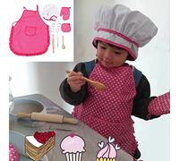 Tnfeeon Young Chef Set, Imaginative Baking Play with Non Materials Encourages Hand Brain Coordination 11 Piece Kit Apron 20x16 Inches Gloves 6 5x5 Inches for Family Pretend Cooking