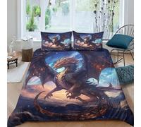 TNFHSOFT 3D Printed Flying Dragon Duvet Cover Set with Pillow Cases Cool Animals Quilt Cover Bedding Set,with Zipper Closure,3pcs,for Childrens And Adults Double（200x200cm）