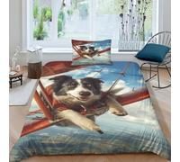 TNFHSOFT Border Collie Duvet Cover Set 3D Printed Bedding Quilt Cute Dog Cover Set 3 Pieces Soft Microfiber Bedding Quilt Cover with Zipper Closure for Teens And Adults Single（135x200cm）