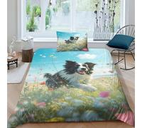 TNFHSOFT Border Collie Duvet Cover Set for Adults Kids Comforter Cover 3D Soft Microfiber Quilt Cover with Pillowcases Easy Care Bedding Set with Zipper Closure Single(135x200cm)