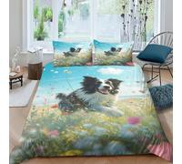 TNFHSOFT Border Collie Duvet Cover Set Inch 3 Piece Printing Soft Comfortable Hypoallergenic With Zipper Closure for Kids Teens Adults Double(200x200cm)