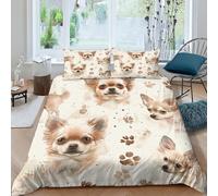 TNFHSOFT Chihuahua Duvet Cover, 3D Print Quilt Cover Cute Dog Bedding Duvet Set with Pillowcases Soft Microfiber Easy Care Quilt Cover for Boys Girls Kids Bedroom Double（200x200cm）