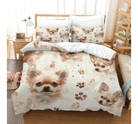 TNFHSOFT Chihuahua Duvet Cover Set Bedding Quilt Cover Cute Dog Set with Shames Soft Microfiber Xmas Bedding Sets with Zipper 3PCs Boys And Girls Single（140x200cm）