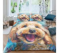 TNFHSOFT Cockapoo Dog 3D Printed Duvet Set Pinch Pleat Soft Microfibre Bed Quilt Cover with 2 Pillowcases, Easy Care Wrinkle Free Bedding Set of 3 Pcs Double（200x200cm）