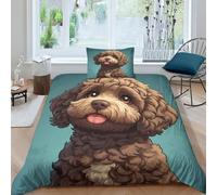 TNFHSOFT Cockapoo Dog Bed Duvet Set 3D Printed Cute Animals Pattern Duvet Cover Set Bedspread, for Kids Girls Boys Adults Bedroom Single（135x200cm）