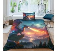 TNFHSOFT Fire Dragon Bedding Duvet Cover Set Soft Microfiber Kids Boys Girls Aldult Bedding Set 3d Printe Quilt Cover Set with Zipper Closure with Pillwocase Single(135x200cm)