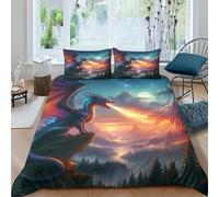 TNFHSOFT Fire Dragon Duvet Cover Microfiber Bedding Set, 3D Print Quilt Cover With Pillowcases, 3 Pieces With Zipper Closure, Winter Soft Comforter Cover Double(200x200cm)