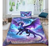 TNFHSOFT Flying Dragon 3D Bedding Set Duvet Coverwith Pillowcases Soft Microfiber Duvet Cover Set with Zipper Closurefor Teen Adult Kids 3 Piece Single（135x200cm）