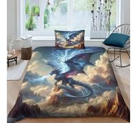 TNFHSOFT Flying Dragon 3D Print Quilt Cover Duvet Cover Set Single Print Duvet Bedding Set Bedding Set Soft Cool Animals Lightweight Microfiber Quilt Cover with Zipper Closure Single（135x200cm）