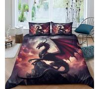 TNFHSOFT Flying Dragon 3D Printed Duvet Cover Set Cool Animals Movement Bedding Set Microfiber Quilt Cover Double（200x200cm） with Zipper Closure And 2 Pillowcases 50x75cm