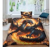 TNFHSOFT Flying Dragon 3D Printed Quilt Cover Flame Dragon Design Duvet Cover Set Bedding Set,Soft Microfiber,Hidden Zipper Boys And Girls Single（135x200cm）