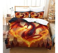 TNFHSOFT Flying Dragon 3D Printed Quilt Cover Flame Dragon Design Duvet Cover Set Bedding Set,Soft Microfiber,Hidden Zipper Boys And Girls Single（140x200cm）