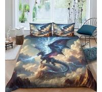 TNFHSOFT Flying Dragon Bedding Duvet Cover Set Soft Microfiber Kids Boys Girls Aldult Bedding Set Cool Animals 3d Printe Quilt Cover Set with Zipper Closure with Pillwocase Double（200x200cm）