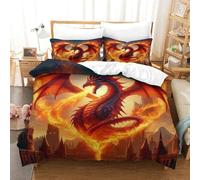 TNFHSOFT Flying Dragon Duvet Cover 3D Unique Quirky Gifts Bedding Linen Gifts For Men Adult Child Flame Dragon Quilt Cover With Pillowcases Soft Microfiber Comforter Cover King(220x240cm)
