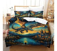 TNFHSOFT Flying Dragon Duvet Cover 3D Unique Quirky Gifts Bedding Linen Gifts For Men Adult Child Quilt Cover With Pillowcases Soft Microfiber Comforter Cover King(220x240cm)