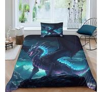TNFHSOFT Flying Dragon Duvet Cover Microfiber Bedding Set, 3D Print Cool Animals Quilt Cover With Pillowcases, 3 Pieces With Zipper Closure, Winter Soft Comforter Cover Single(135x200cm)