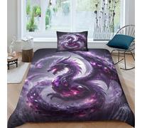 TNFHSOFT Flying Dragon Duvet Cover Set, 3 Piece 3D Print Bedding Set Print Duvet Set Purple Dragon Quilt Cover with Pillowcases, Suitable for Boys Girls Teen Adults Single（135x200cm）