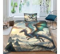 TNFHSOFT Flying Dragon Duvet Cover Set, 3 Piece 3D Print Bedding Set Print Duvet Set Quilt Cover with Pillowcases, Suitable for Boys Girls Teen Adults Single(135x200cm)