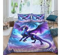 TNFHSOFT Flying Dragon Duvet Cover Set 3 Piece Bedding Set with 3D Print Pattern Comforter Cover with 2 Pillowcases All Season Quilt Cover with Zipper for Kids Boys Girls Double（200x200cm）