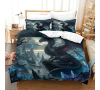 TNFHSOFT Flying Dragon Duvet Cover Set 3 Piece Bedding Set with 3D Print Pattern Comforter Cover with 2 Pillowcases All Season Quilt Cover with Zipper for Kids Boys Girls Single（140x200cm）
