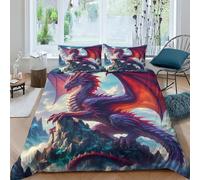 TNFHSOFT Flying Dragon Duvet Cover Set 3D Quilt Cover Decorative Microfiber Comforter Cover Set with Pillow Shams, Zipper, Soft Lightweight 3 Pieces Double（200x200cm）