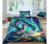 TNFHSOFT Flying Dragon Duvet Cover Set 3D Quilt Cover Decorative Microfiber Comforter Cover Set with Pillow Shams, Zipper, Soft Lightweight 3 Pieces Single（135x200cm）