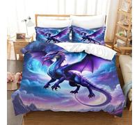 TNFHSOFT Flying Dragon Duvet Cover Set Bedding Quilt Cover Purple Dragon Set with Shames Soft Microfiber Xmas Bedding Sets with Zipper 3PCs Boys And Girls King（220x240cm）