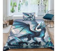 TNFHSOFT Flying Dragon Duvet Cover Set Kids Cool Animals Bedding Set for Boys Girls Adults 3 Pieces Quilt Cover Zipper Closure with Pillowcase Single（135x200cm）