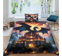 TNFHSOFT Flying Dragon Duvet Cover Set Kids Cool Animals Bedding Set for Boys Girls Adults 3 Pieces Quilt Cover Zipper Closure with Pillowcase Single(135x200cm)