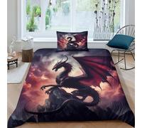 TNFHSOFT Flying Dragon Duvet Cover Set Kids Cool Animals Bedding Set for Boys Girls Adults 3 Pieces Quilt Cover Zipper Closure with Pillowcase Single（135x200cm）