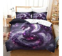 TNFHSOFT Flying Dragon Duvet Cover Set Kids Purple Dragon Bedding Set for Boys Girls Adults 3 Pieces Quilt Cover Zipper Closure with Pillowcase King(220x240cm)