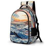 TNFHSOFT Japanese Style Waves School Bag, Backpacks For Girls Boys With Print, School Supplies For Kids, Large Rucksack For School Travel, Gifts For Boys Girls Teenagers One Size