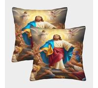 TNFHSOFT Jesus Cushion Cover Set of 2 Decorative Machine Washable Pillowcases Square Pillow Cases with Invisible Zipper Cushion Covers For Livingroom Sofa Bedroom Throw Pillow Cases 45x45cm