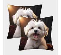 TNFHSOFT Maltese Dog Cushion Cover Set of 2 Decorative Machine Washable Pillowcases Square Cushions with Invisible Zipper Cushion Covers for Sofa Car Bed Outdoor Decor Throw Pillow Case 45x45cm