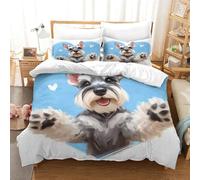 TNFHSOFT Miniature Schnauzer 3D Print Quilt Cover Duvet Cover Set Single Print Duvet Bedding Set Bedding Set Soft Cute Dog Lightweight Microfiber Quilt Cover with Zipper Closure Single（140x200cm）