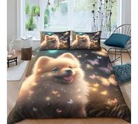 TNFHSOFT Pomeranians Dog Bedding Set Duvet Cover Soft Microfiber Pillowcase Quilt Cover with 3DPrinted With Zipper Closure ， Design for Kids Teenagers Adult Double（200x200cm）