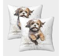 TNFHSOFT Shih Tzu Cushion Cover Set of 2 Decorative Machine Washable Pillowcases Square Pillow Cases with Invisible Zipper Cushion Covers for Sofa Couch Home Bedroom Throw Pillow Case 45x45cm