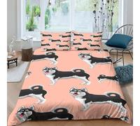 TNFHSOFT Siberian Husky Duvet Cover Set, 3 Piece 3D Print Bedding Set Print Duvet Set Cute Dog Quilt Cover with Pillowcases, Suitable for Boys Girls Teen Adults Double(200x200cm)
