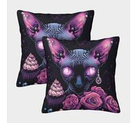 TNFHSOFT Sphinx Cat Cushion Cover 2 Pack Decorative Machine Washable Pillowcases Square Cushions with Invisible Zipper Cushion Covers for Outdoor Home Bed Decor Throw Pillow Cases 40x40cm