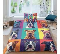 TNFHSOFT Staffordshire Bull Terrier 3D Bedding Set Duvet Coverwith Pillowcases Soft Microfiber Duvet Cover Set with Zipper Closurefor Teen Adult Kids 3 Piece Single(135x200cm)