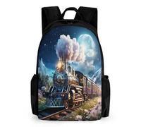 TNFHSOFT Steam Train Bookbags 3D Printed Retro Style School Backpacks Boys Girls Personalized Rucksack School Bag Primary Student Kids Bookbag 42x30.5cm
