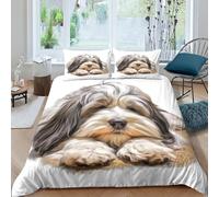 TNFHSOFT Tibetan Terrier Bedding Duvet Cover Set Soft Microfiber Kids Boys Girls Aldult Bedding Set Cute Dog 3d Printe Quilt Cover Set with Zipper Closure with Pillwocase Double（200x200cm）
