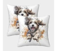 TNFHSOFT Tibetan Terrier Cushion Cover 2 Pack Decorative Machine Washable Pillowcases Square Cushions with Invisible Zipper Cushion Covers for Outdoor Home Bed Decor Throw Pillow Cases 45x45cm