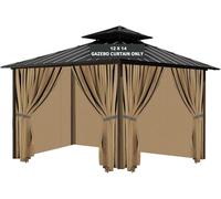 Tngan Gazebo Universal Replacement Privacy Curtain, 12'X14' Gazebo Curtains Outdoor Waterproof, 4-Panels Sidewall with Zipper for Patio, Garden and Backyard (Only Curtains, 12'X14', Beige)